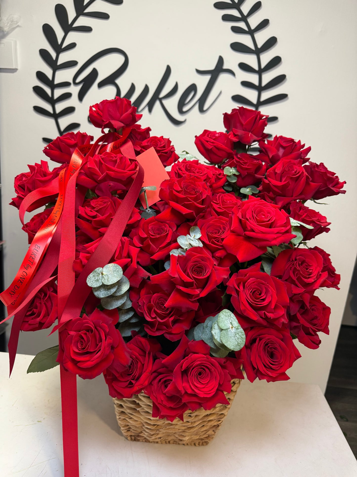 Basket of French red roses