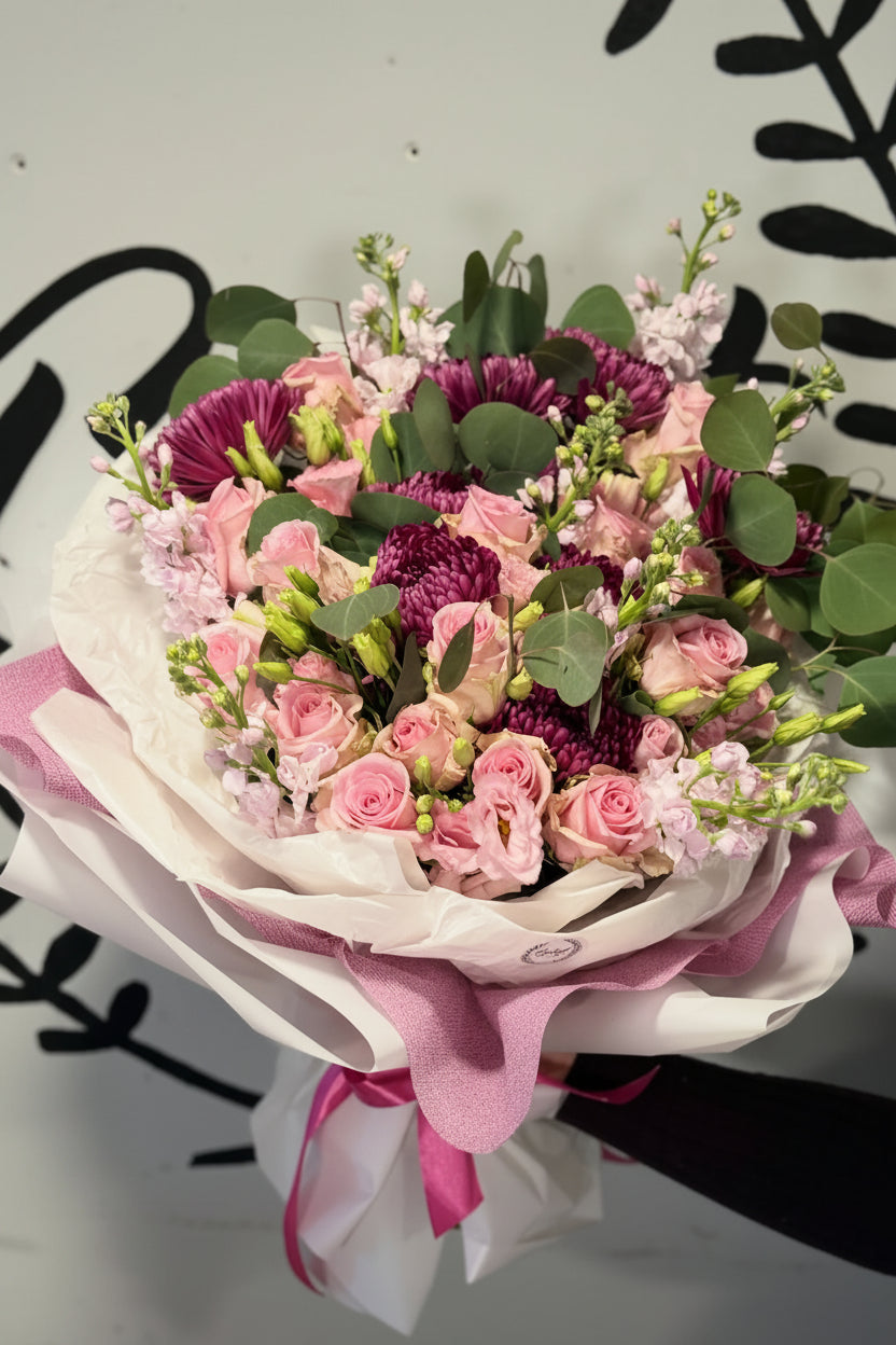 Pink Roses, Chrysanthemum & Eustoma Bouquet