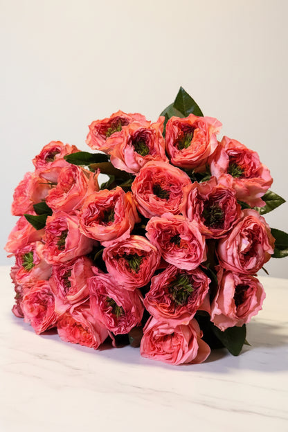 Mandarin coral peony roses dome bouquet