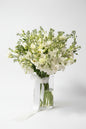 White eustoma and matthiola bouquet natural style