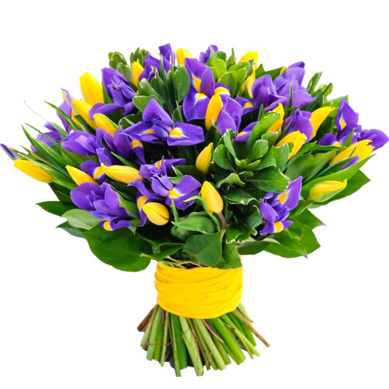Bouquet 21 Yellow Tulips and 23 Irises